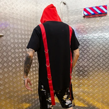 Poletje Hip hop hooded hoodies moških Mozaik Kratek rokav Rumeno Rdeče barve