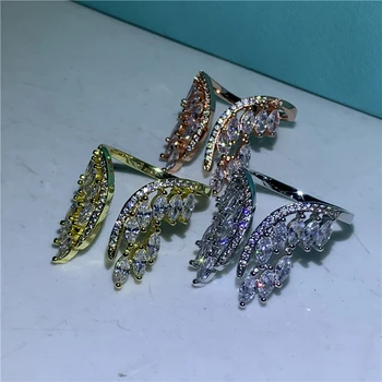 3 Barve Ljubitelje Angel krila Obroč Realno 925 sterling Srebro, Diamant Udejstvovanje, Poročni Bend, Obroči Za Ženske Stranka Nakit
