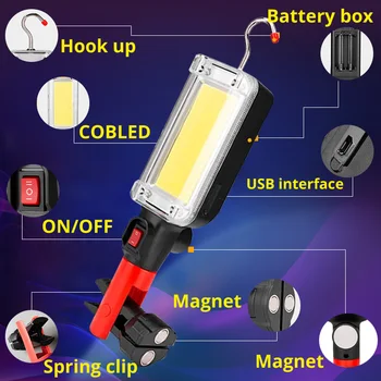 Prenosna Svetilka LED delovna svetilka Kavelj Magnet Kamp Svetilka COB USB 18650 Polnilna Svetilka baterijska Svetilka Nepremočljiva Označite 700LM