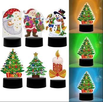 DIY Božično Drevo Snežaka Diamond Slikarstvo Dly LED Luči Vezenje Doma Nočna Lučka Needlework Navzkrižno Šiv Božično Darilo