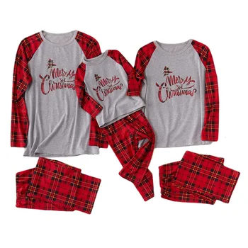 Družina Se Ujemanje Božičnih Pižamo Oče, Mama, Otrok Pismo Natisnjeno Kariran Sleepwear Homewear Določa