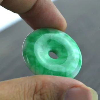 Očarljivo Naravnih Green Jade 30 mm Krof Obesek Kitajski Krog Sponke Amulet Srečen Jade Obesek ogrlica + Prosti Vrv Fine Nakit