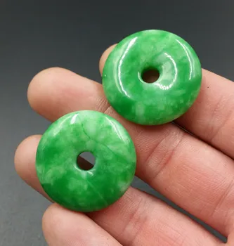 Očarljivo Naravnih Green Jade 30 mm Krof Obesek Kitajski Krog Sponke Amulet Srečen Jade Obesek ogrlica + Prosti Vrv Fine Nakit