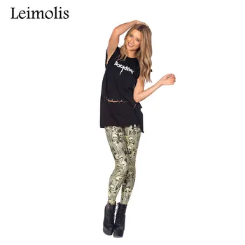 Leimolis 3D tiskanih fitnes push up vaja ženske dokolenke gothic dark Okostje stranki, plus velikost Visoko Pasu punk rock pants