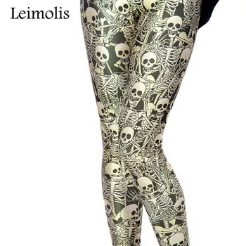 Leimolis 3D tiskanih fitnes push up vaja ženske dokolenke gothic dark Okostje stranki, plus velikost Visoko Pasu punk rock pants