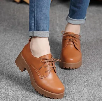 Pomlad\pozimi Britanski stil split usnje ženske kvadratnih pete ravno Platforma čevlji ženska čipke-up oxford čevlji za ženske