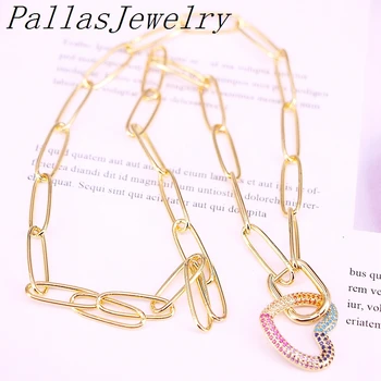 4Pcs, Povezavo verige ogrlica z Kubičnih Cirkonij Ovalne Srce Star obeski zlate barve modni nakit za ženske