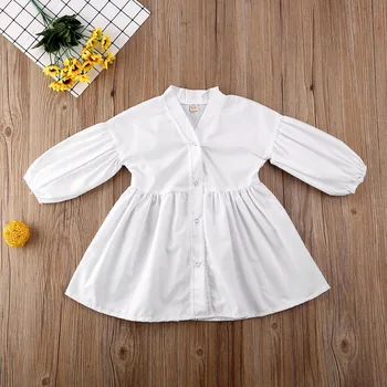 1-6Y Jesen Pomlad Malčka Fant Dekleta, Obleko z Dolgimi Rokavi Belo Obleko Črne Denim Pasu Otrok Otrok Dekleta Kostumi