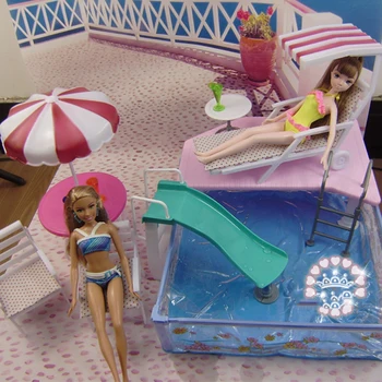 Voda Zabava Bazen za Barbie Hiša Letovišče Playset Lutke Pohištvo, Dodatki Najboljši Dekle Darilo