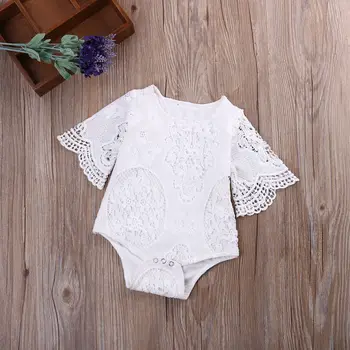 Za Malčke Baby Girl Obleke Bodysuits Bele Čipke Cvetlični Jumpsuit Luštna Dekleta, Obleka, Obleke Sunsuit Eno-Kosov