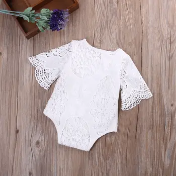 Za Malčke Baby Girl Obleke Bodysuits Bele Čipke Cvetlični Jumpsuit Luštna Dekleta, Obleka, Obleke Sunsuit Eno-Kosov