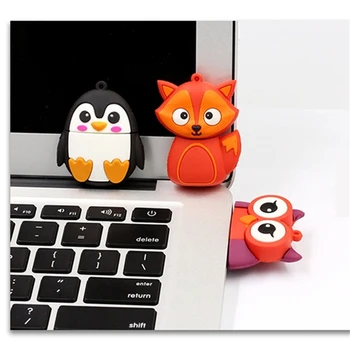 Silikagel cle usb ključek 16GB 32GB Srčkan Pingvin sova fox čebel pendrive 64GB 128GB pen drive 8 gb flash usb memoria usb ključ