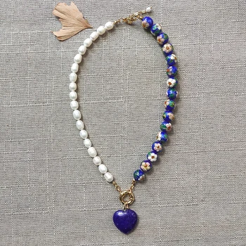 Ročno izdelane lepe modre srce ogrlico, obesek, lepe cloisonne kroglice bohemian nakit lep choker darilo za ženske