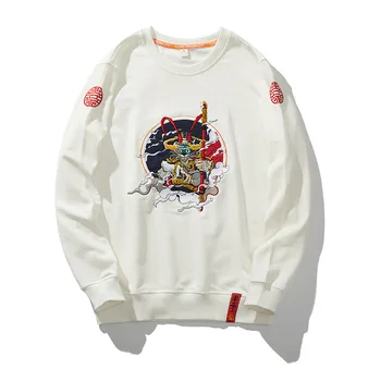 Opica Kralj Vezene Zimski Flis Kapuco Moških Toplo Bombaž Krog Sweatshirts Na Japonskem Harajuku Yokosuka Spominek Moška Oblačila