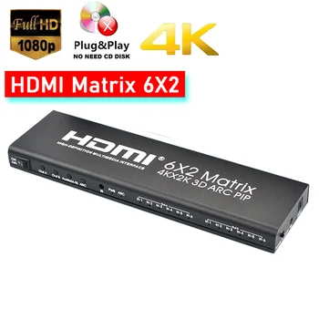 HDMI Matrix 6 X 2 hdmi preklopnik 1080P Splitter 6 V 2 od z daljinskim upravljalnikom 4K/30Hz 3D Visoke Ločljivosti Stikalo 3,5 mm stereo zvok