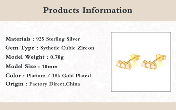 Aide 925 Sterling Srebro, Zlato Tri Cirkon Stud Uhani Kristali Skladu Uho Stud Piercing Ohrringe Pendientes Evropske Nakit