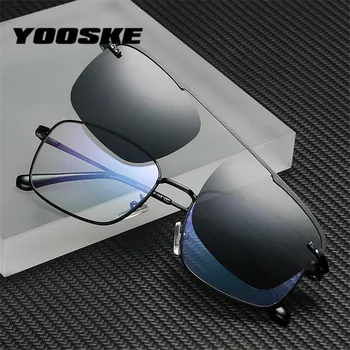 YOOSKE Moških sončna Očala Ženske Letnik Posnetek na Magnet Polarizirana sončna Očala Kovinski Anti Modra Svetloba Optična Očala UV400
