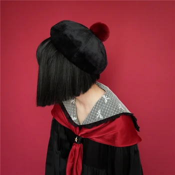 Ženske Črno/Rdeče Vino Žamet Pozimi klobuk Octagonal