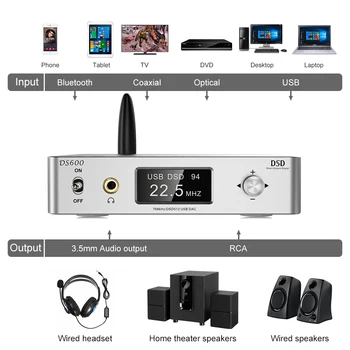 1Mii DS600 Bluetooth Audio Dekoder aptX LL HD DAC HiFi Stereo CSR8675 Digitalni Ojačevalnik 3.5 Bluetooth Sprejemnik Adapter za TV PC
