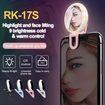 RK17S Mini Selfie Flash Svetlobe, Lepote Fill Light z Ličila Ogledalo 20 Žarnice 9 Ravni Svetlosti Toplo+Hladno+Mešani Luči Za Telefone