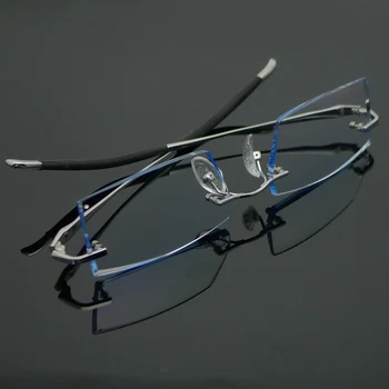 Mens očala na recept rimless očala Skupaj očala Moda Diamantno Rezanje brez okvirjev Optični Strokovno Meri 59