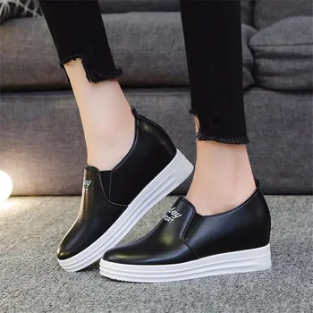 Mehko Usnje, ki je ravno Tiskanja ženske čevlje Novo Pomlad Jesen Fashion Divje Povečanje v čevlje Slip-On Priložnostne Platformo ženski čevlji