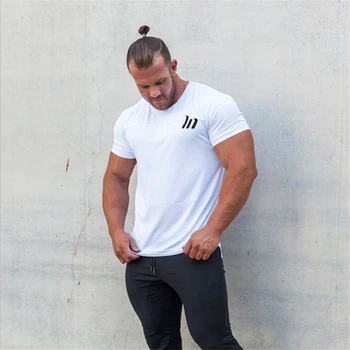 Blagovne znamke oblačila za fitnes majica s kratkimi rokavi moški modni podaljša dolgo tshirt poletje telovadnice t-shirt kratek rokav bodybuilding Slim fit vrhovi