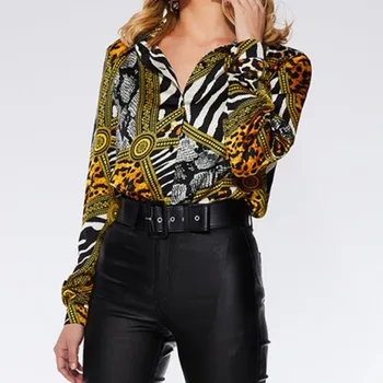 3XL Plus Velikost Leopard Ženske Bluze 2020 Jeseni Poletje Urad Gospe Priložnostne Retro Natisnjeni Bluzo Dolg Rokav Vrhovi Fashion Majica