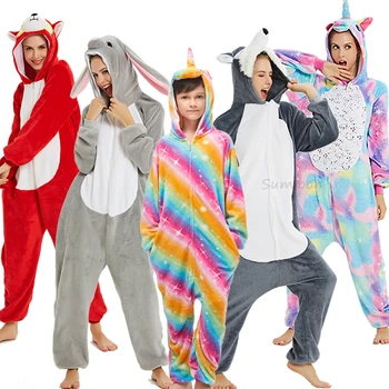 Odraslih Anime Kigurumi Onesie Ženske Moški Samorog Sleepwear Pajama Pozimi Toplo Živali Volk Unicornio Pijima Kombinezon Otroci More