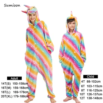 Odraslih Anime Kigurumi Onesie Ženske Moški Samorog Sleepwear Pajama Pozimi Toplo Živali Volk Unicornio Pijima Kombinezon Otroci More