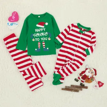 Priložnostne Nove Vroče Družina se Ujemanje Božičnih Prugasta Santa Sleepwear Ženske, Moški, Otroci Božič More Xmas 2 KOS Bombažno Pižamo Določa