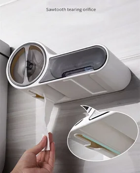 Multi-funkcijo Toaletni Papir Držalo Tkiva Polje Plastična Škatla za Shranjevanje umivalnici, Nepremočljiva Steni Visi Trak Papirja Cev Udarec Brezplačno