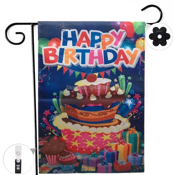 Dvostranski Happy Birthday Cake Vrt Zastava Banner z Windproof Gumijasti Zamašek Posnetek 12