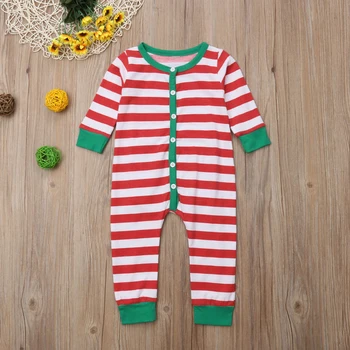 FOCUSNORM Novorojenček Dojenček Fant Dekle Božič Romper Rdeče/Zelene Proge Pižame z Dolgimi Rokavi Nigthwear 0-3Y