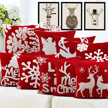 Bombaž Vezenje Prevleke Rdeče Božični dekor Blazine Doma Dekor Kavč Santa Snežinka Elk Vrgel Blazino 45 Novo Leto