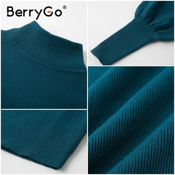 BerryGo Jeseni, pozimi pleteni pulover Visok ovratnik Luč Rokav svoboden ženski pulover High street mode Puloverju urad 2020