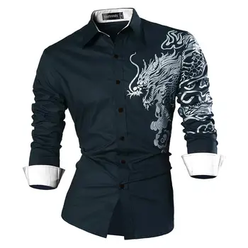 Sportrendy moška Majica Priložnostne Obleko z Dolgimi Rokavi Slim Fit Moda Zmaj Stilsko JZS041 Mornarice