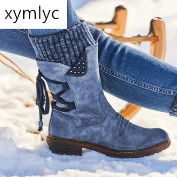 2020 Ženske Zimske Mid-Tele Boot Jate Zimske Čevlje Mode Dame Sneg Škornji, Čevlji Z Visoko Stegno Antilop Toplo Botas Zapatos De Mujer