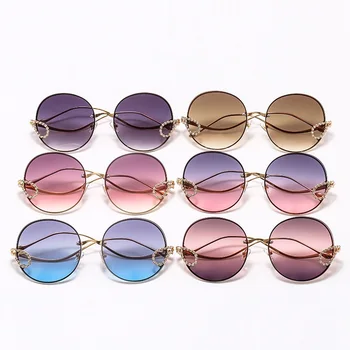 Moda za Ženske Rimless Okrogla sončna Očala Kovinski 2020 odtenki blagovne Znamke Luksuzni Nosorogovo sončna Očala Ženski Lady Siva Očala