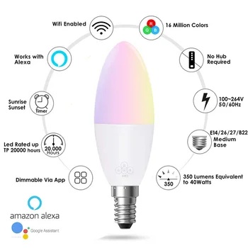 Veselo Smart WiFi Žarnice, 6W RGB Svetlobe Lučka za Alarm Luči Združljiv z Alexa in Google Led Žarnice Pomočnik Dropship