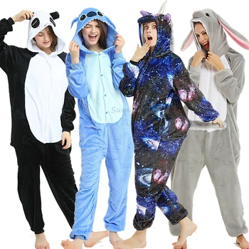 Kigurumi Pajama Samorog Onesies Za Ženske, Moške Zimske Sleepwear Živali Zajec Jelena Kostume Odraslih Kugurumi Panda Pižame