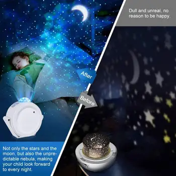 Multi-funkcijski USB Powered Zvezdnato Nebo LED Projektor Svetlobe Praktično Trajno Daljinski upravljalnik Luna Star Nočna Lučka