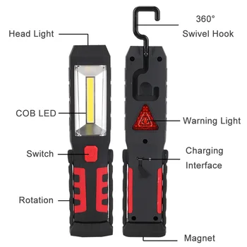 COB LED Magnetni Delo Svetlobe, Garaža Mehanik Doma Polnilna baterijska Svetilka Svetilka TSH Trgovina