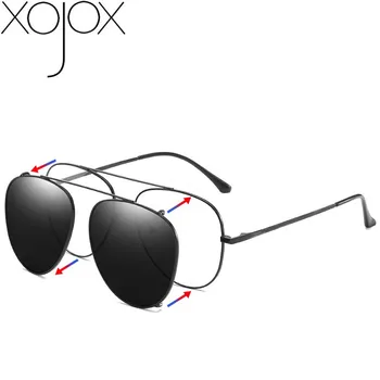 XojoX Retro Klasična Očala Okvir Moški Ženske Polarizirana sončna Očala, Leče, Kovinski Okvir Kratkovidnost sončna očala Dvojno Posnetek Kavljem Očala