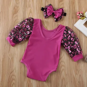0-18 M Novorojenega Dojenčka Baby Dekleta, igralne obleke Lepe Ustnice Tiskanja Čipke Jumpsuit Playsuit Malčke Baby Girl Obleke Kostumi