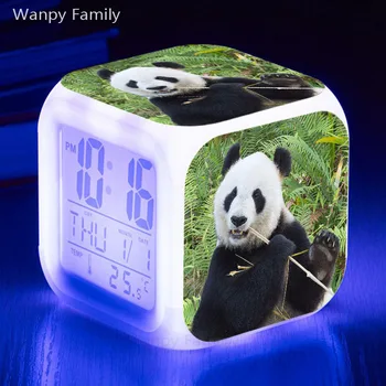 Srčkan Panda Budilka 7 Žareče Barve LED Velik Zaslon Za Otroke Multifunctio Dotik, Zaznavanje Elektronska, Digitalna Ura