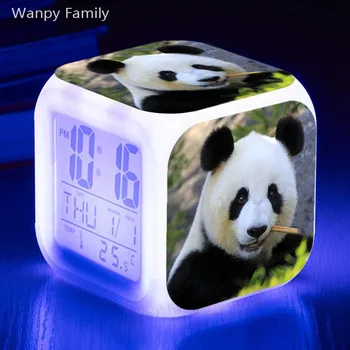 Srčkan Panda Budilka 7 Žareče Barve LED Velik Zaslon Za Otroke Multifunctio Dotik, Zaznavanje Elektronska, Digitalna Ura