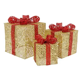 3PCS Božično Darilo Božič Osvetljeno Škatle Darila Likalnik Golden S Plug Počitnice Umetnosti, Božični Okraski Za Dom market božič 2021