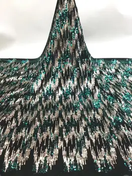 (5yards/pc) Visoke kakovosti zelena Afriške žamet čipke tkanine s sijočimi tiste vezenine za očarljivo stranka obleko FJY222