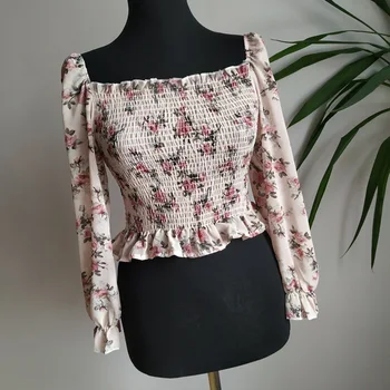 Ženske Bluzo 2020 Pomlad Poletje Ženski Dolg Rokav Priložnostne Šifon Shirt Tiskanje Cvetlični Raglan Kratke Bluze Boho Puloverju Vrhovi